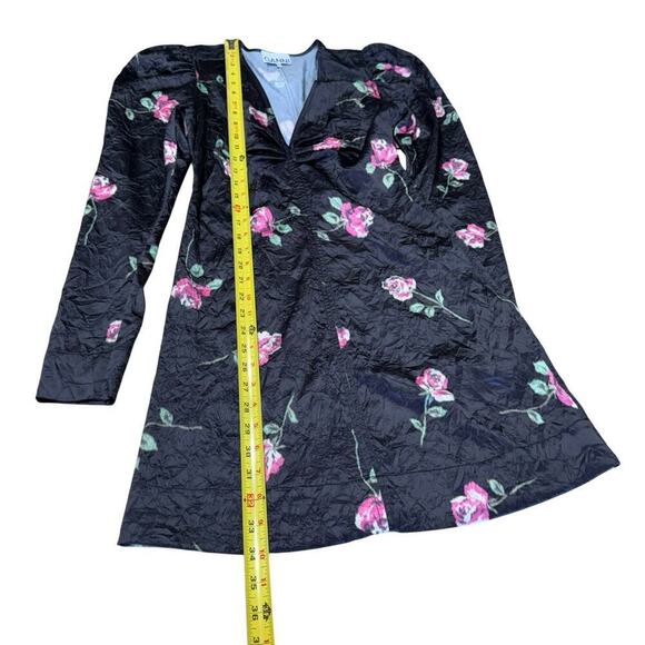 Ganni Crinkled Satin Minidress V-neck Romanticgoth Puff Sleeves Sz 36 Whimsigoth - Picture 12 of 12